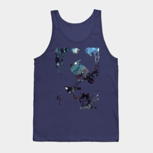 Elegant Japanese brush painting: starlings on a branch singing galaxy silhouette Tank Top